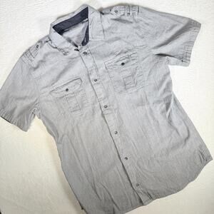 Kenneth Cole Men's Shirt Large Button‎ Up Long Sleeve Gray Tab Shoulder Modern
